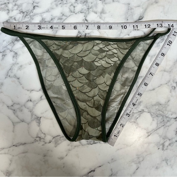 Roberto Cavalli olive green metallic mermaid print two piece string bikini swim - Picture 8 of 14